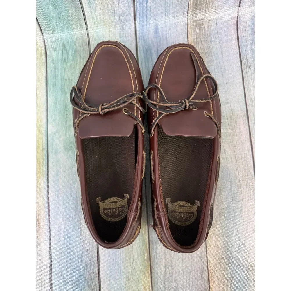 Cabela's Docksider Boat Shoes Brown Leather Vibram Sole Men's Size 12 1 Eye - Picture 5 of 8